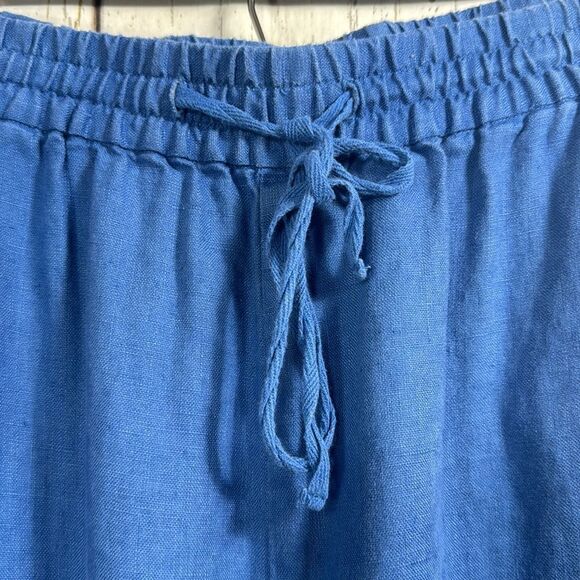 Soft Surroundings  Linen Elastic Waist Pockets Beachy Coastal Blue Pull On Pants - Picture 7 of 13